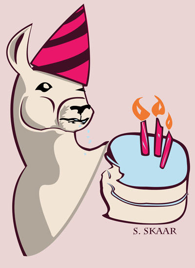 "Birthday Llama." Suzanne Skaar. Digital illustration. 2015.